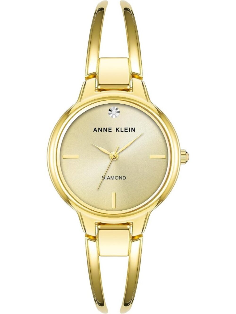 Women's Gold Genuine Diamond Dial Adjustable Bangle Crystal Lens Wrist Watch